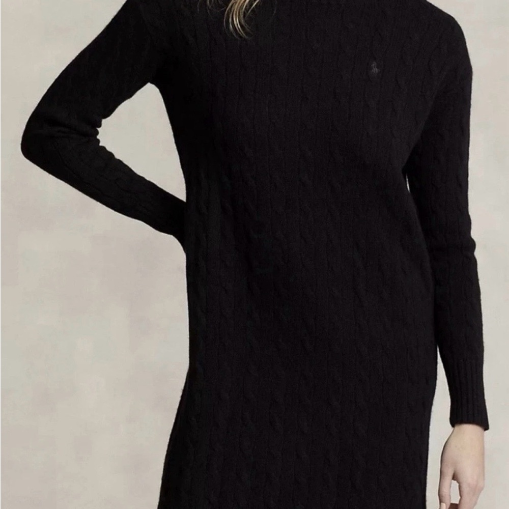 Polo Ralph Lauren Black Cashmere Wool Blend Cable Knit Dress